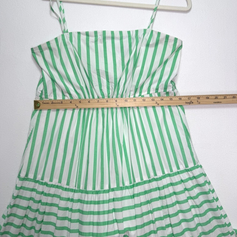 AQUA Cotton Tiered Maxi Dress Medium Green Stripe Square Neck Sleeveless Resort - Picture 14 of 14